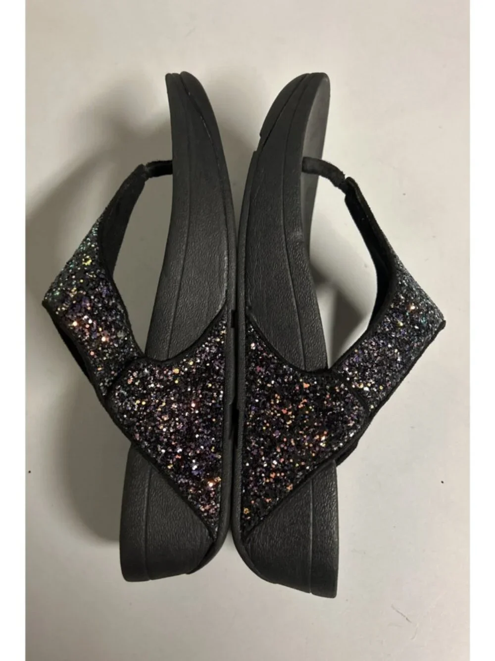 Fitflops Lulu Black Sparkly Glitter Women's Size 7 Thong Sandals